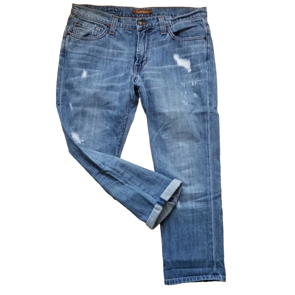 DAVID KAHN Womens 27 Blue 9.5"Rise Straight Salved Distressed Fold UP Boyfriend